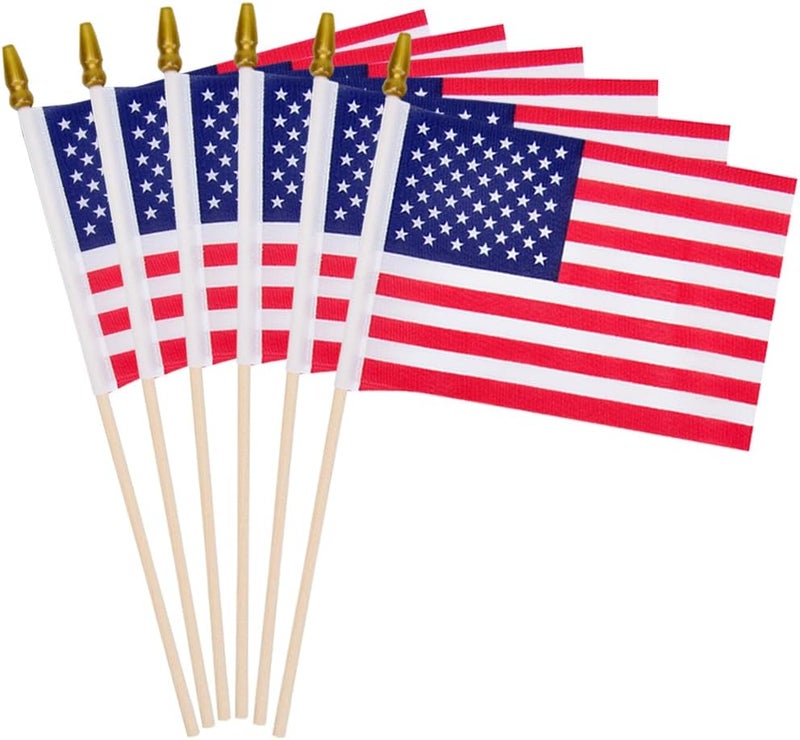Uelfbaby 6 Pcs 4x6 Inch Small American Flags on Stick, Mini Handheld US Flags with Kid-Safe Spear Top,Yard Garden Flags For Outside, Memorial Day,Independence day Decor,Patriotic Decorations - Image 1